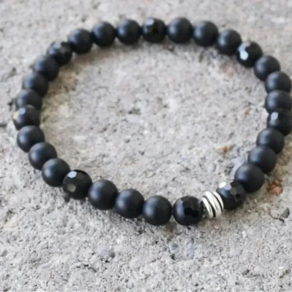 MC Unisex Black Onyx Stretch Bracelet - Simple Minimalist Style